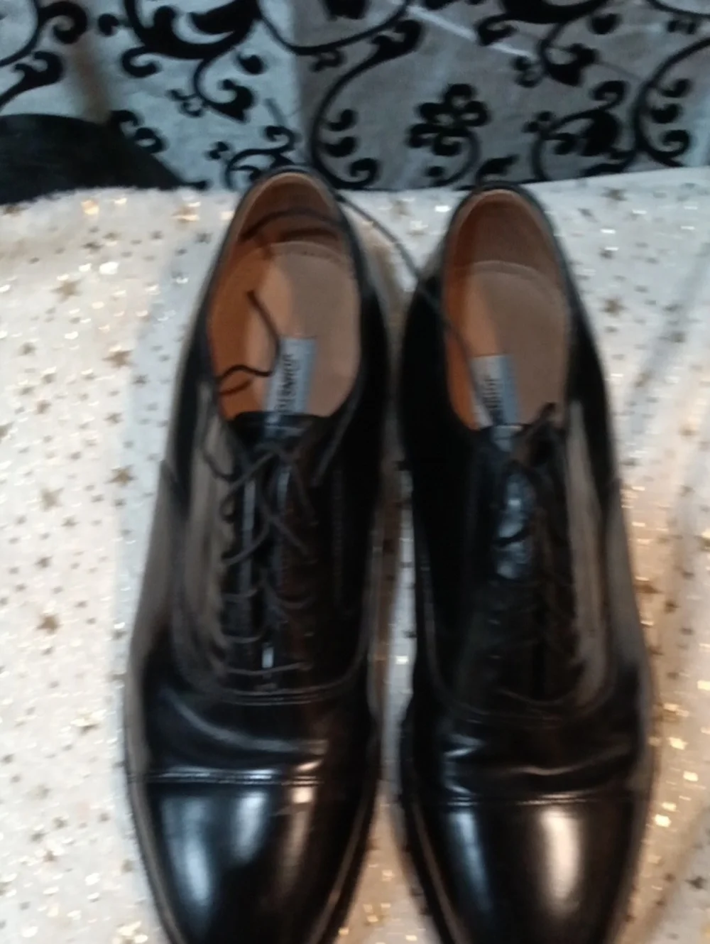 Johnston & Murphy Black Leather Cap-Toe Oxfords